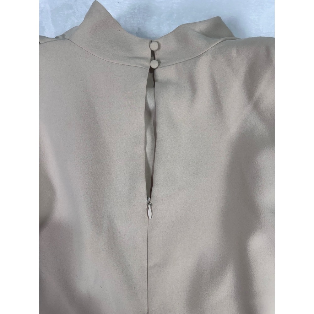 TCEC Draped‎ Overlay High Neck Mini Dress M Beige Sleeveless Cocktail Women - Picture 4 of 5